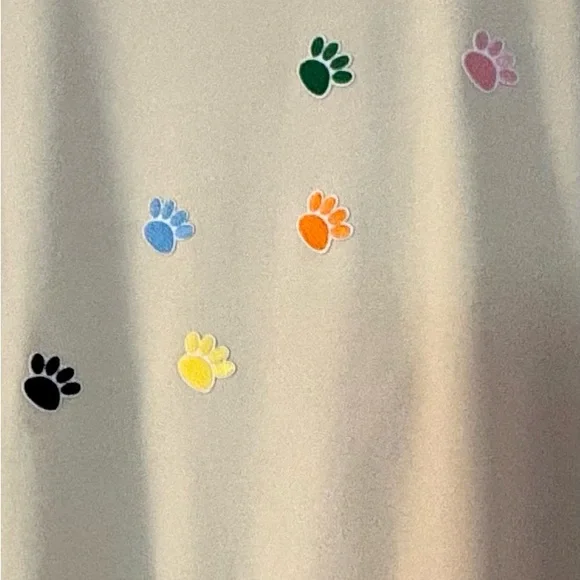 NWOT-Cream Sweatshirt with Colorful 
Embroidered mini Paw Prints - Picture 7 of 9